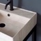 Modern Beige Travertine Design Ceramic Console Sink and Matte Black Base, 32